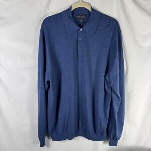 Vintage Brooks Brothers Knit Polo Sweater Mens Xl Merino Wool Navy Blue